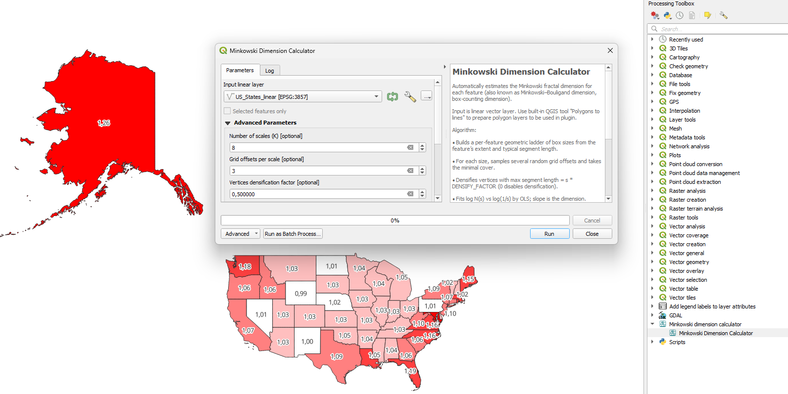Minkowski dimension calculator 3.0. QGIS plugin update